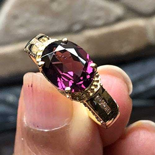 天然 2.5 カラット ラズベリー ロードライト ガーネット、ホワイト トパーズ 14K イエロー ゴールド ヴェルメイユ スターリング シルバー リング サイズ 8.5 Natural Rocks by Kala Natural 2.5ct Raspberry Rhodolite Garnet, White Topaz 14K