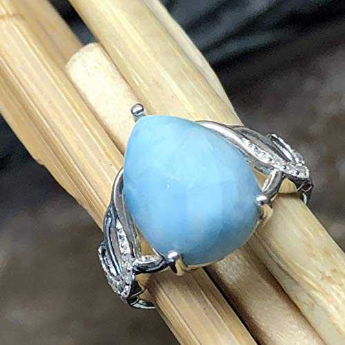 天然ドミニカ産ラリマー 925 ソリッド スターリング シルバー エンゲージメント リング サイズ 6、7、8、9 Natural Rocks by Kala Natural Dominican Larimar 925 Solid Sterling Silver Engagement Ring Size 6, 7, 8, 9