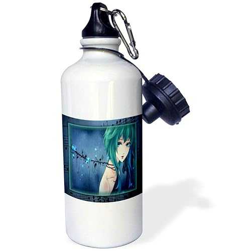 3dRose Anime and Notes Sports Water Bottle, 21 oz, White