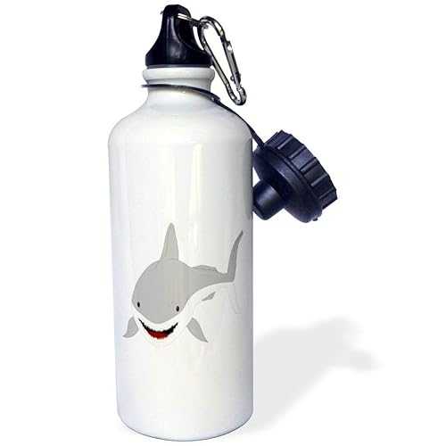 3dRose Cute Kids Shark Art Sports Water Bottle, 21 oz, White
