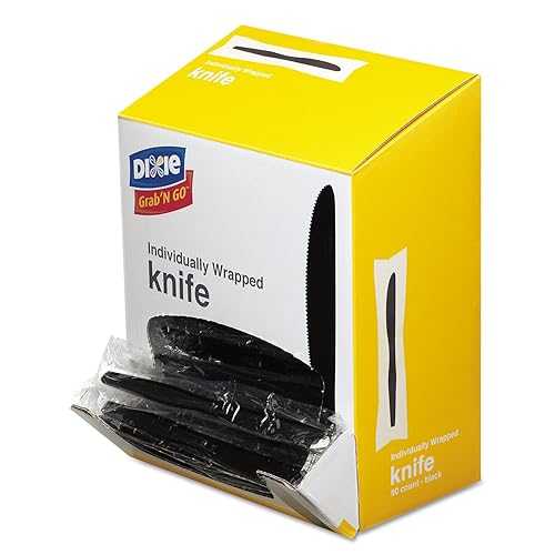 Dixie Individually Wrapped 7\" Medium-Weight Black Plastic Knife by GP PRO (Georgia-Pacific), KM5W540, (90 Knives Per Box, 6 Boxes Per Case)"