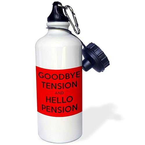 3dRose Goodbye Tension and Hello Pension. Red and Black. -Sports Water Bottle, 21oz , 21 oz, Multicolor