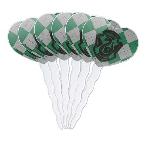 GRAPHICS & MORE Harry Potter Slytherin Plaid Sigil Heart Love Cupcake Picks Toppers Decoration Set of 6画像