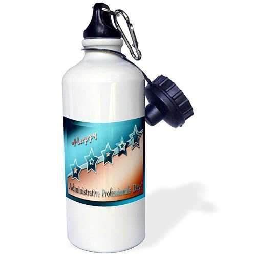 3dRose Administrative Professionals Day, Copper and Blue Sports Water Bottle, 21 oz, White