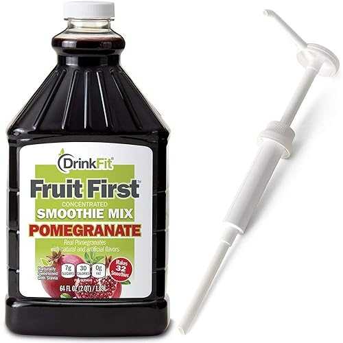 DrinkFit Fruit Smoothie | Real Fruit Puree, Low Sugar, Gluten:Free & Non:GMO, Pomegranate Smoothie Mix : Makes 32 Smoothies, 64 Fl Oz with Dispensing Pump (Pomegranate)