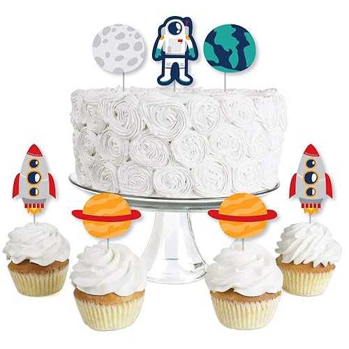 Big Dot of Happiness Blast Off to Outer Space - Dessert Cupcake Toppers - Rocket Ship Baby Shower or Birthday Party Clear Treat Picks - Set of 24画像