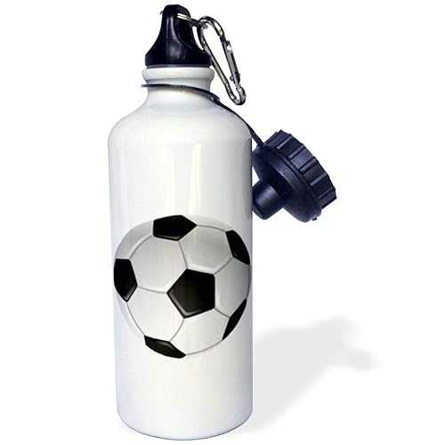 3dRose Soccer Ball Sports Water Bottle, 21 oz, White