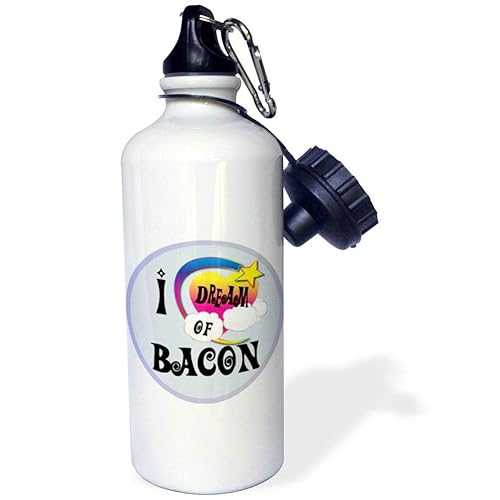 3dRose Cute Girly Heart Star Clouds I Dream Of Bacon-Sports Water Bottle, 21oz , 21 oz, Multicolor