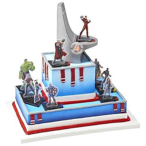 DecoPac DecoSet MARVEL Avengers Headquarters Signature Cake Decoration, 10-Piece Cake Topper with Iron Man, Thor, Hulk, Captain America, Black Widow, Black Panther And Avengers Tower, Food Safe画像