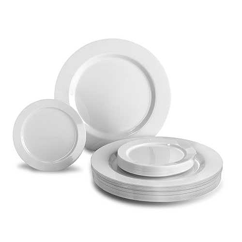 " OCCASIONS " 240 Plates Pack, Heavyweight Premium Disposable Plastic Plates Set 120 x 10.5'' Dinner + 120 x 6.25'' Dessert/Cake Plates (Plain White) OCCASIONS FINEST PLASTIC TABLEWARE " OCCASIONS " 240 Plates P|Glomarket