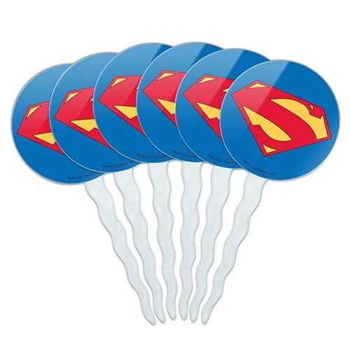 GRAPHICS & MORE Superman New 52 Shield Logo Cupcake Picks Toppers Decoration Set of 6画像