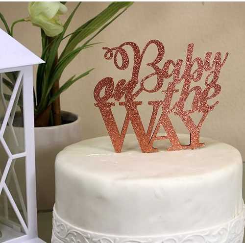 All About Details Baby On The Way Cake Topper,1pc, Expecting/Proud Parents to be, 1st Child, Party Decor, Glitter Topper (Copper)画像