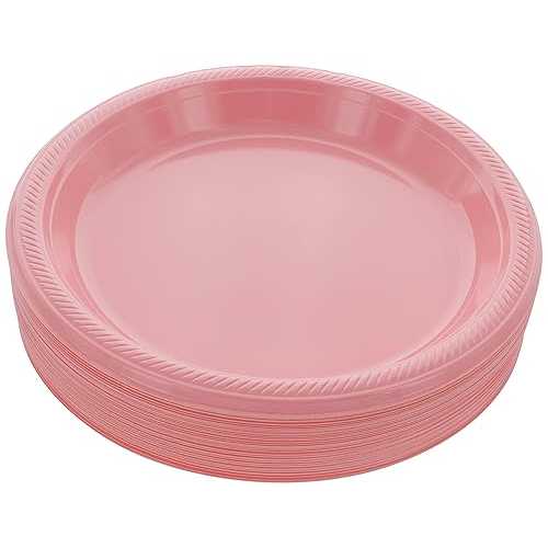 Amcrate Disposable Plastic Plates Pink, 10.4 Inches Plastic Dinner Plates, Strong and Sturdy Disposable Plates for Party, Dinner, Holiday, Picnic, or Travel Party Plates, Pack of 50