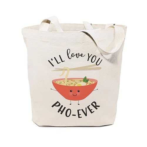 The Cotton & Canvas Co. I'll Love You Pho-Ever 再利用可能な食料品バッグとファーマーズ マーケット トートバッグ The Cotton & Canvas Co. I'll Love You Pho-Ever Reusable Grocery Bag and Farmers Market Tote Bag