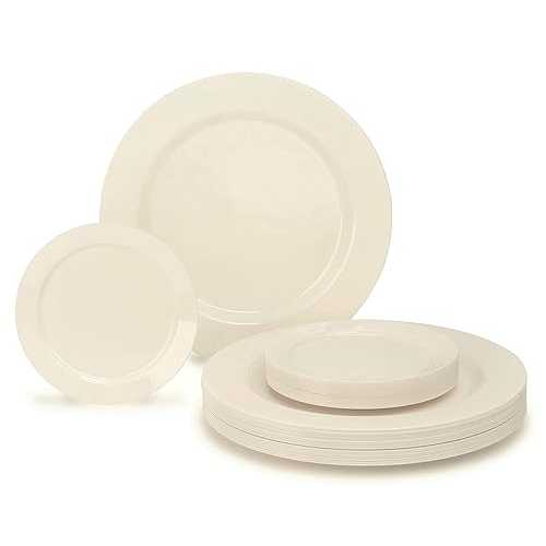 \" OCCASIONS \"" 240 Plates Pack, Heavyweight Premium Disposable Plastic Plates Set 120 x 10.5\u0027\u0027 Dinner + 120 x 6.25\u0027\u0027 Dessert/Cake Plates (Plain Ivory) OCCASIONS FINEST PLASTIC TABLEWARE \"" OCCASIONS \"" 240 Plates P"