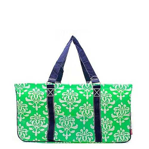 NGIL All Purpose Open Top 23\" Classic Extra Large Utility Tote Bag 2 (Bloom Damask Mint Green)"