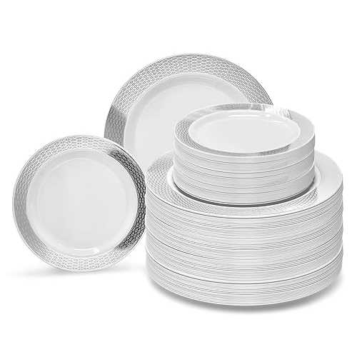 OCCASIONS 240 Plates Pack,(120 Guests) Heavyweight Premium Wedding Party Disposable Plastic Plates Set -120 x 10.5\u0027\u0027 Dinner + 120 x 7.5\u0027\u0027 Salad/Dessert (Diamond White \u0026 Silver) OCCASIONS FINEST PLASTIC TABLEWARE OCC
