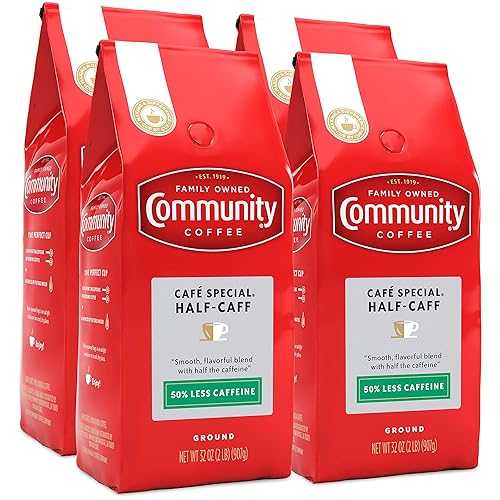 Community Coffee Caf・・ スペシャルハーフカフグラウンドコーヒー、ミディアムダークロースト、32オンスバッグ（4個パック） Community Coffee Caf・・ Special Half-Caff Ground Coffee, Medium Dark Roast, 32 Ounce Bag (Pack of 4)