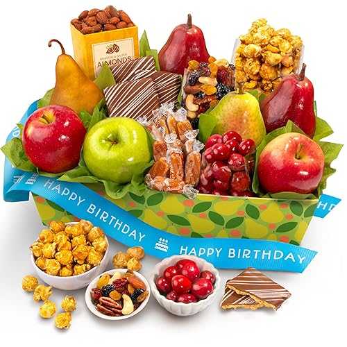 Happy Birthday Orchard Delight フルーツとグルメ ギフト バスケット A Gift Inside Happy Birthday Orchard Delight Fruit and Gourmet Gift Basket