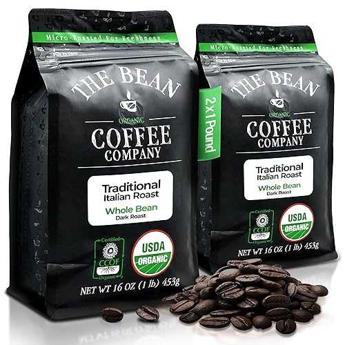 The Bean Coffee Company The Bean Organic Coffee Company Il Chicco (Traditional Italian Roast), Dark Roast, Whole Bean Coffee, 16-Ounce Bags (Pack of 2)