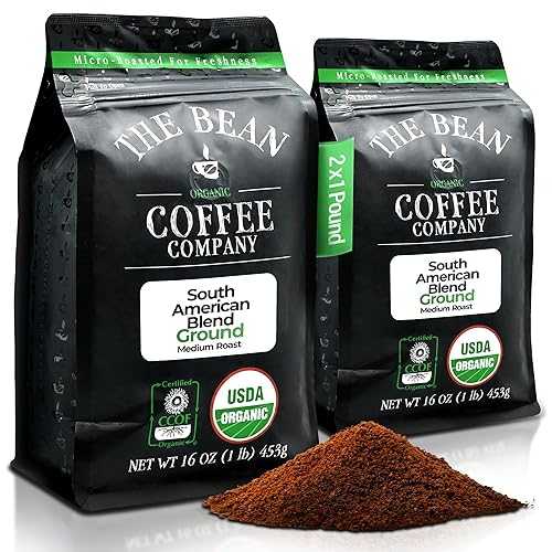 The Bean Coffee Company The Bean Organic Coffee Company South America, Medium Roast, Ground Coffee, 16-Ounce Bags (Pack of 2),Caf・・ molido tostado organico