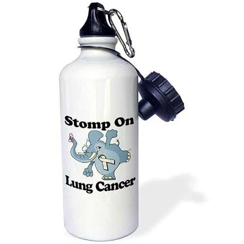 3dRose Elephant Stomp on Lung Cancer Awareness Ribbon Cause Design Sports Water Bottle, 21 oz, White