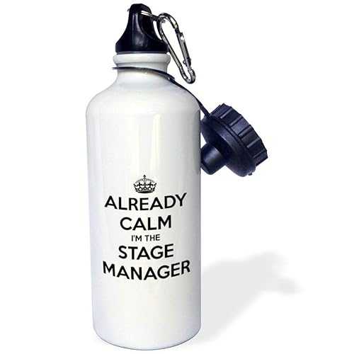 3dRose Already Calm I'm The Stage Manager White and Black Sports Water Bottle, 21 oz, White
