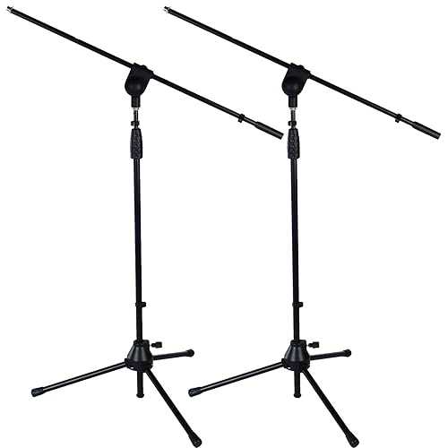 LyxPro Microphone Stand Boom Arm Tilting, Rotating Floor Podium Studio, Strong Durable 38.5 Inch - 66 Inch, Extends Arm to 29 3/8 Inch Comes With 3/8 Inch and 5/8 Inch - Mount Adapters (Pack of 2)｜Glomarket