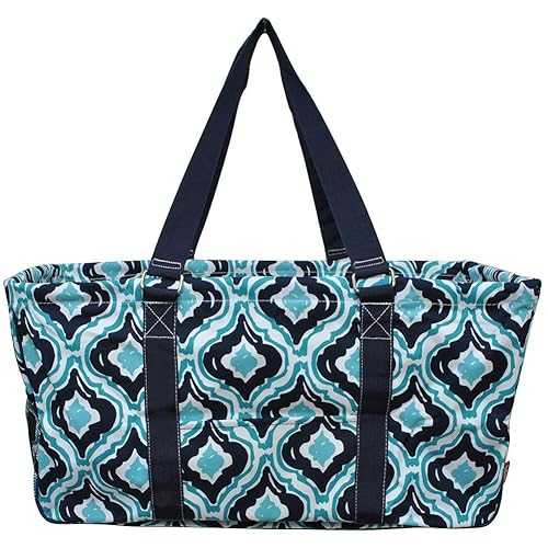 N. Gil All Purpose Open Top 23\" Classic Extra Large Utility Tote Bag 2 (Quatrefoil IKAT Navy Blue) NGIL N. Gil All Purpose Open Top 23\"" Classic Extra Large Utility Tote Bag 2 (Quatrefoil IKAT Navy Blue)"