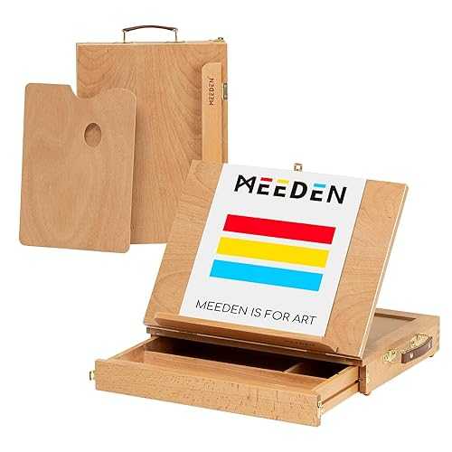MEEDEN テーブルスケッチボックスイーゼル - ポータブルブナ無垢材卓上木製イーゼル 描画&スケッチボード 収納引き出し&パレット付き 初心者アーティスト、美術学生&子供向け キャンバス最大11インチ×14インチ MEEDEN Table Sketch Box Easel -Portable So