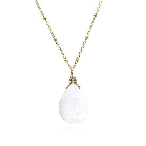 Bespangled Jewelry White Druzy Necklace Geode Teardrop Gemstone Pendant 14k Gold Filled|Glomarket