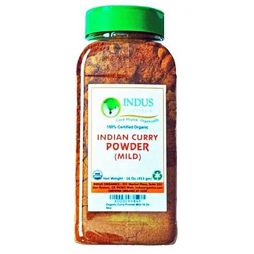 Indus Organics Authentic Indian Curry Powder Blend (Mild), 1 Lb jar, Salt Free, Premium Grade, Freshly Packed