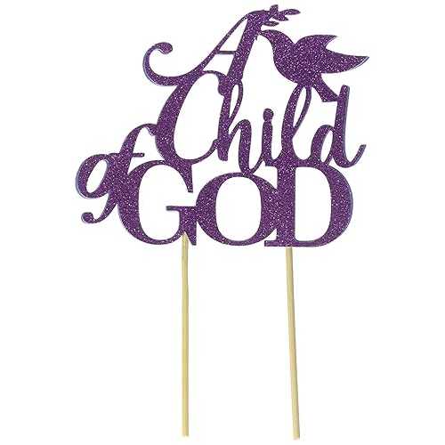 All About Details A Child Of GOD Cake Topper, 1pc, Baptismal, Christening, Dedication, Party Decor, Glitter Topper (Purple)画像