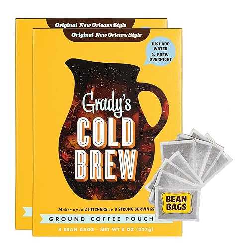 GRADY'S COLD BREW Coffee Pouches / New Orleans Style / 100% Arabica Ground Coffee & Chicory / TWO Boxes of Four Easy-to-Brew Bean Bags / Makes 24 drinks