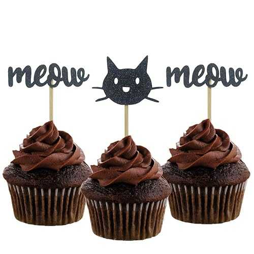 Morndew 24 個ブラックグリッター子猫猫ニャーカップケーキトッパーベビーシャワー誕生日パーティーウェディングパーティーの装飾 Morndew 24 PCS Black Glitter Kitten Cat Meow Cupcake Topper for Baby Shower Birthday Party Wedding Party Decorati画像