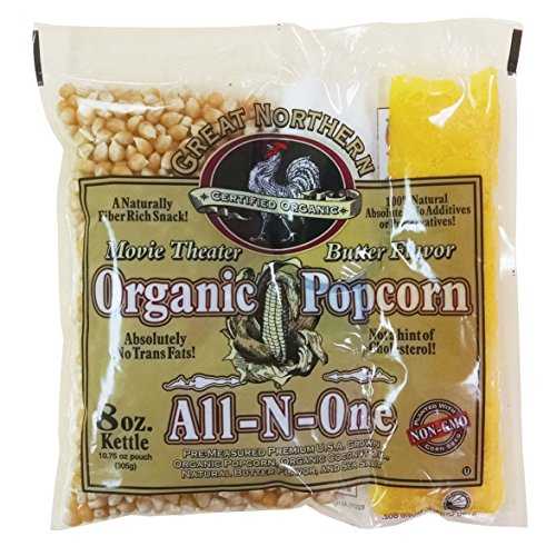18-Count Organic Popcorn Packets - Pre-Measured 8-Ounce All-in-One Popping Machine Packs with Coconut Oil and Buttered Salt by Great Northern Popcorn Great Northern Popcorn Company 18-Count Organic Popcorn Packets - Pre-Measu