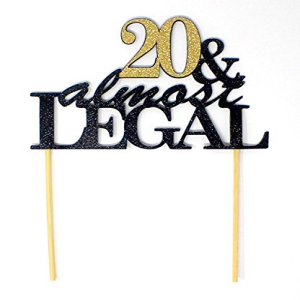 All About 詳細 CAT20AL 20 & ほぼ合法のケーキ (ブラック & ゴールド)、1 個、20 歳の誕生日、グリッタートッパー、幅 6 インチ、高さ 8 インチ All About Details CAT20AL 20 & Almost Legal Cake (Black & Gold), 1 PC, 20th Bi画像