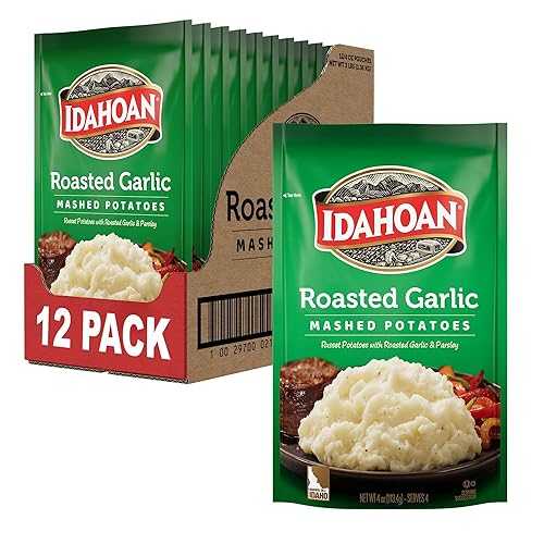 Idahoan Roasted Garlic Mashed Potatoes, Made with Gluten-Free 100% Real Idaho Potatoes, 12 (4 Servings) Pouches