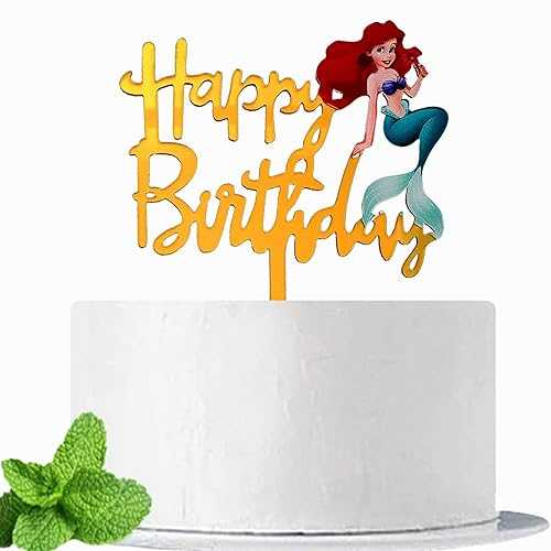 Happy Birthday ゴールド アクリル ケーキ トッパー パーティー デコレーション リトル マーメイド付き JIEEIN Happy Birthday Gold Acrylic Cake Topper Party Decorations with a Little Mermaid画像