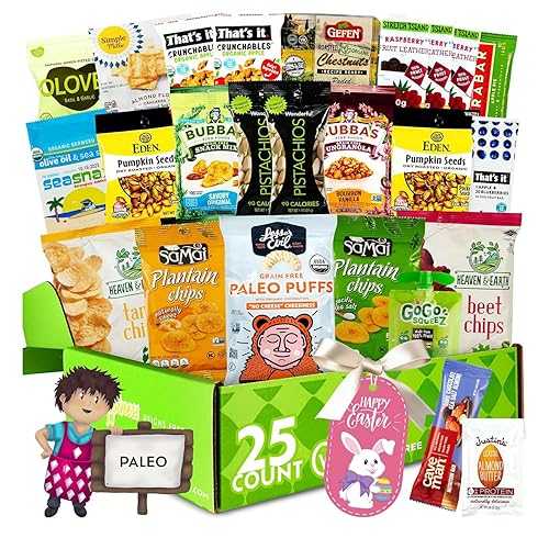 Gluten Free Palace Paleo Snacks Variety Pack Healthy Snack Box for Adults Easter Gift Basket with Whole Foods, Protein Bars, Crackers, Chips, Puffs, Fruit & Nuts (25 Count)