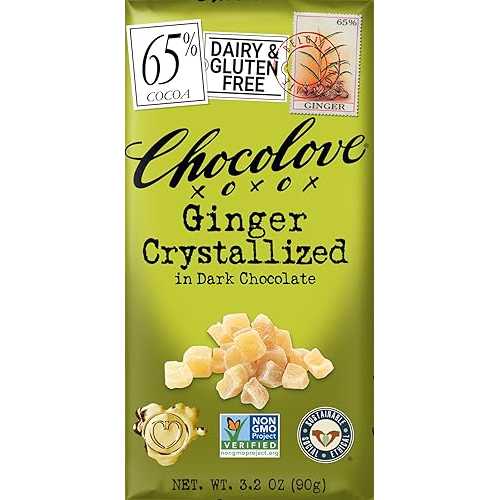 Chocolove チョコレートバー、ダークチョコレートで結晶化させたジンジャー、3.2 オンス (12 個パック) Chocolove Chocolate Bar, Ginger Crystallized in Dark Chocolate, 3.2 Ounce (Pack of 12)