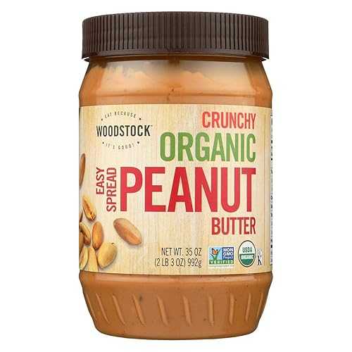 Woodstock オーガニック イージー スプレッド ピーナッツ バター - クランチー - 12 オンスのケース - 35 オンス Woodstock Farms Woodstock Organic Easy Spread Peanut Butter - Crunchy - Case of 12 - 35 oz.