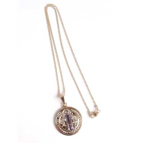 SIFRIMANIA St Benedict Medal 18k Gold Plated 18 Inch Chain San Benito Religious Necklace