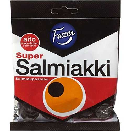 Fazer スーパー サルミアッキ サルミアック キャンディ 80g 12 パック 2.8 オンス Fazer Super Salmiakki Salmiak Candy 12 Packs of 80g 2.8 oz