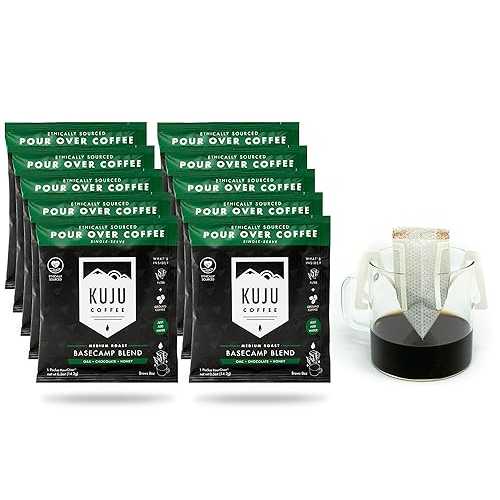 Kuju Coffee Premium Single-Serve Pour Over Coffee | Ethically Sourced, Specialty Grade, Eco-Friendly | Basecamp Blend, Medium Roast, 10-pack