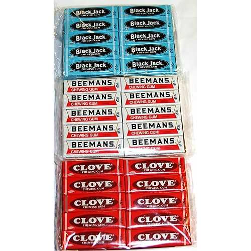 Beemans Black Jack Clove Cadbury Nostalgia Red, White & Blue Chewing Gum Gift Pack containing 60 Packages of Chewing Gum (20 x 5 Sticks of Beemans - 20 x 5 Sticks of Black Jack - 20 x 5 Sticks of Clove)｜Glomarket