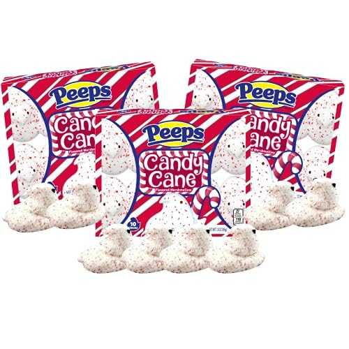 Peeps Candy Cane Flavored Marshmallow Christmas Candy Chicks, 10 Count, Pack of 3画像