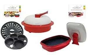 マイクロハース調理器具セット (エブリデイパンコンボ\u0026グリルパン) 電子レンジ用 レッド Microhearth Cookware Set (Everyday Pan Combo \u0026 Grill Pan) for Microwave Oven, Red