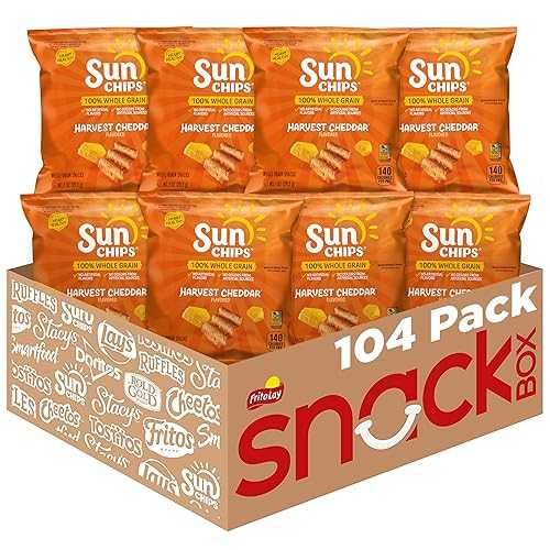 SunChips 100% Whole Grain Chips, Harvest Cheddar, 1 薬局衡オンス Bags, Pack of 104, No Artificial Flavors, No Colors from Artificial Sources