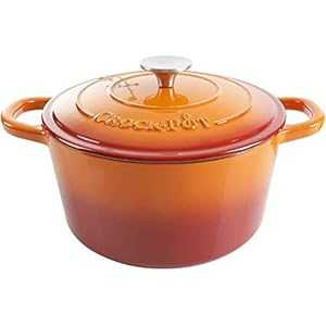 Crock-Pot Artisan ラウンド エナメル鋳鉄ダッチ オーヴン、5 クオート、サン仕掛ける オレンジ色 Crock-Pot Artisan Round Enameled Cast Iron Dutch Oven, 5-Quart, Sunset Orange